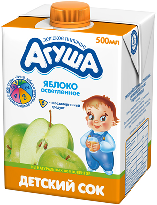 Агуша сок Яблоко, осветлённый 0,5л.
