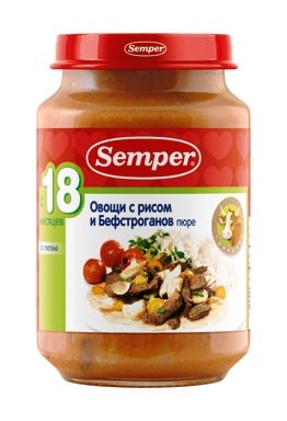 Семпер пюре Овощи с рисом и Бефстроганов с 18 мес. 190 гр.