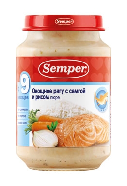 Семпер пюре Овощное рагу с семгой и рисом с 9 мес. 190 гр.