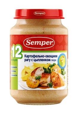 Семпер пюре Картофельно-овощное рагу с цыпленком с 12 мес. 190 гр.