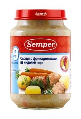 Семпер пюре Овощи с фрикадельками из индейки с 9 мес. 190 гр.