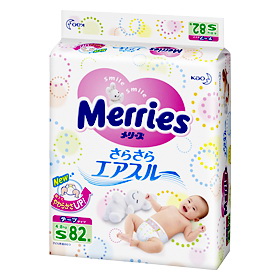 Подгузники Merries ( Мерриес) 4-8 кг. 82 шт. (S) Япония
