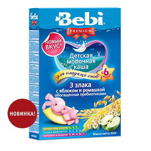 Беби (Bebi Premium)  каша 3 злака с яблоком и ромашкой, обогащенная пребиотиками молочная с 6 мес.200гр.