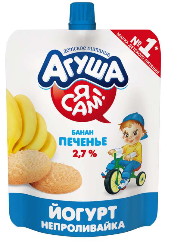 Агуша Йогурт Банан с печенье в упаковке дой-пак. с 3 лет