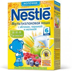 Нестле (Nestle) Каша Мультизлаковая с яблоком, черникой и малиной (с 6 мес.) мол.
