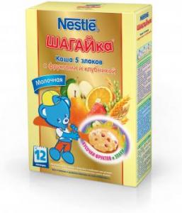 Нестле (Nestle) Каша "Шагайка" 5 Злаков с фруктами и клубникой (с 12 мес.) мол.