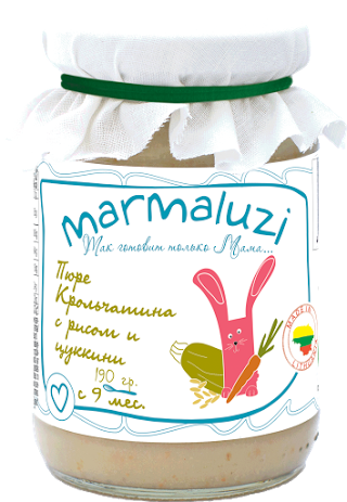Мармалузи (Marmaluzi) пюре  Крольчатина с рисом и цуккини с 9 мес. 190 г