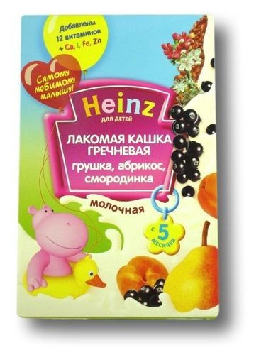 Heinz Хайнц Каша Лакомая гречневая с грушей, абрикосом и смородинкой с 5 мес. 200 гр. мол.