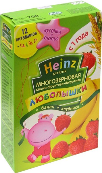 Heinz Хайнц Каша "Любопышки" многозерновая йогуртная банан, клубника с 1 года 200 гр.